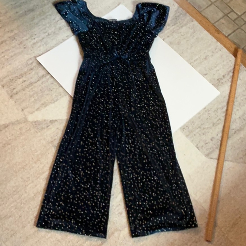 Free Pink Hearts girls sz XL navy and silver velour stretch pants suit romper